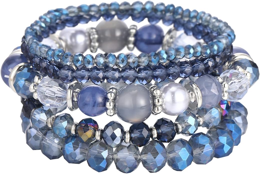 Noessla Beaded Boho Stretch Bracelet Colorful Stackable Crystal Beads Bracelets Trendy Costume Jewelry Mothers Day Gifts for Women