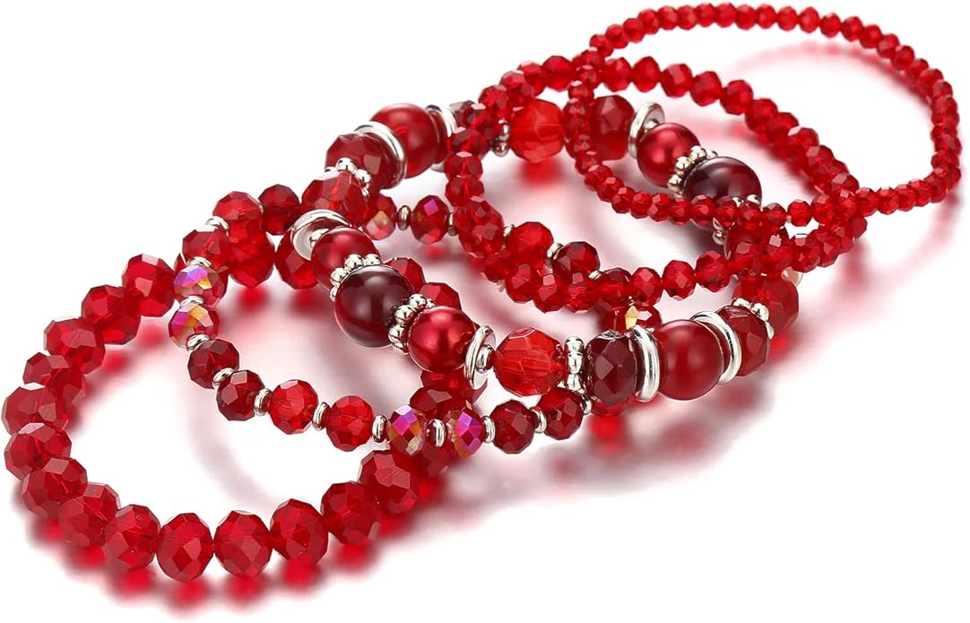Noessla Beaded Boho Stretch Bracelet Colorful Stackable Crystal Beads Bracelets Trendy Costume Jewelry Mothers Day Gifts for Women