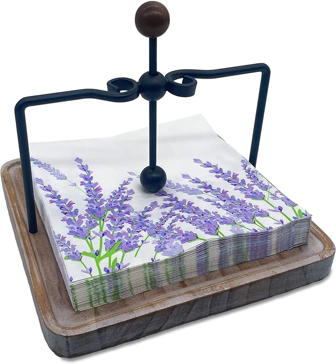 Rustic Wooden Napkin Holder for Table, Farmhouse Kitchen Table Decor, Flat Napkin Holder with Weighted Arm and Handle for Home, Kitchen, Restaurant, Hotel, Cafe, Bar