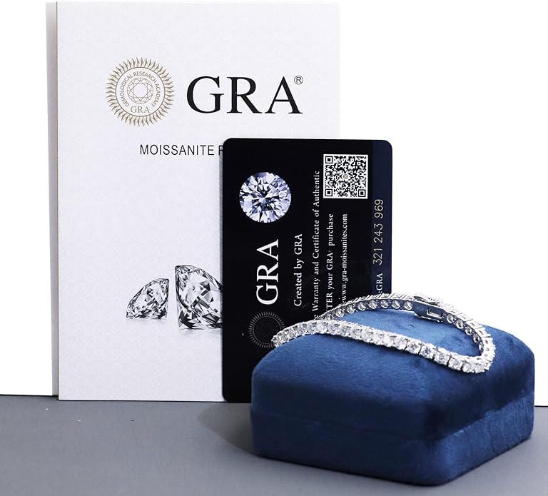 5.2-17 Carats Moissanite Diamond Tennis Bracelet for Women Men 18k White Gold Gold Plated 925 Sterling Silver Bracelet 3mm/4mm/5mm DEF Color VVS Round Cut Lab Created Moissanite Diamond Bracelet with GRA Certificate