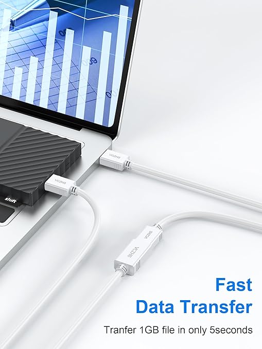 VCZHS Tech USB Extension Cable White 1ft, USB 3.0 Extender for High-Speed Data Transfer & Fast Charging, Durable & Flexible for Mouse, Keyboard, Printer, Flash Drive, Webcam, and More