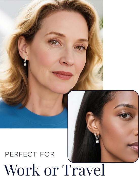 MomentWish Dangle Earrings for Women-925 Sterling Silver Moissanite Earring, Women's Gift for Valentine Birthday, D Color VVS1 Dancing Moissanite Hoops