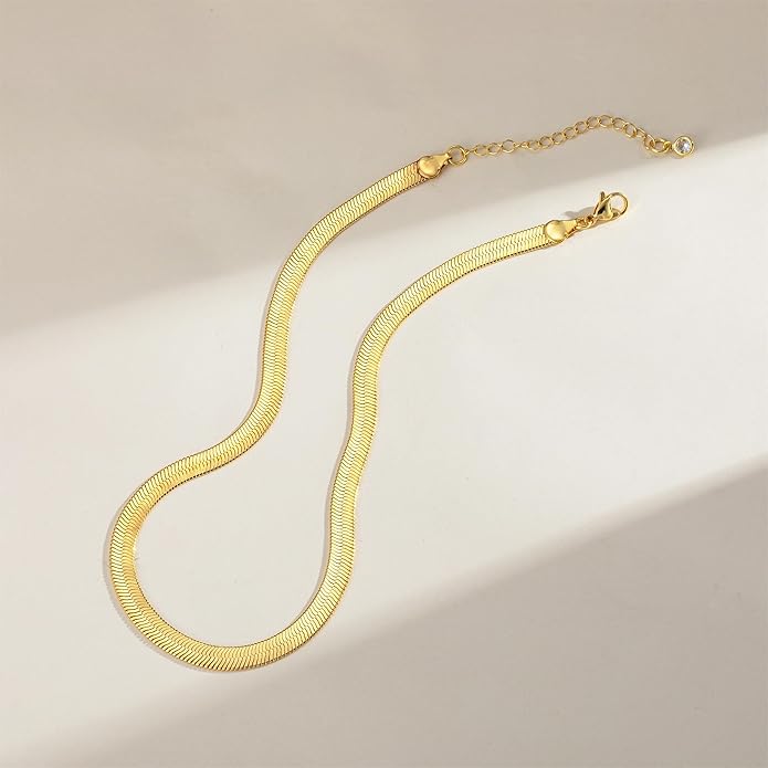 Gold Necklace for Women - Chunky 14K Gold Plated Chain Necklace Cuban Link Paperclip Chain Herringbone Statement Choker Necklace for Women Simple Trendy Jewelry Gifts