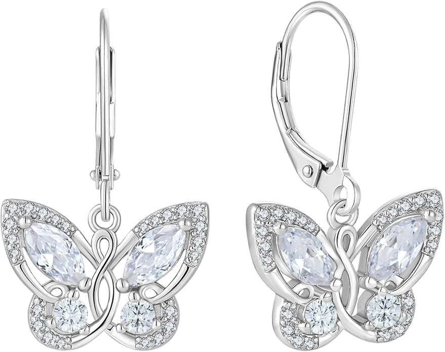 Starchenie Butterfly Earrings for Women 925 Sterling Silver Leverback Earrings Birthstone Butterfly Jewelry Gifts