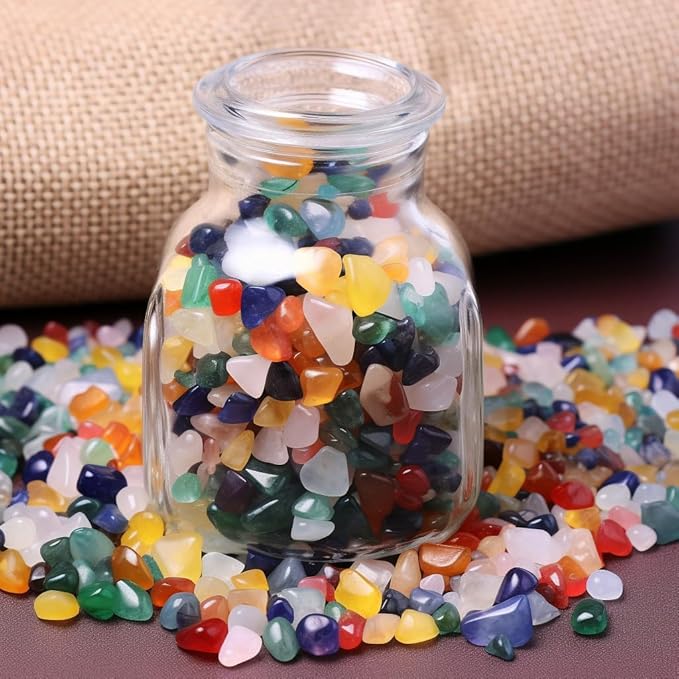Polished Colorful Agate Crystal Chips 200 Pcs - 0.3" 10 oz Tumbled Stone Chips Crushed Sea Glass Stones Healing Reiki Crystal Making Home Decoration