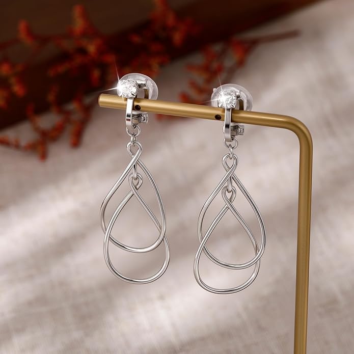 Clip on Earrings for Women Statement Drop Dangle Earrings for Women Jewelry Hypoallergenic Trendy 14K Gold/Silver Plated Earring Non Pierced Earring Jewelry Gifts Wedding Party Fashion Trendy Jewelry Gifts
