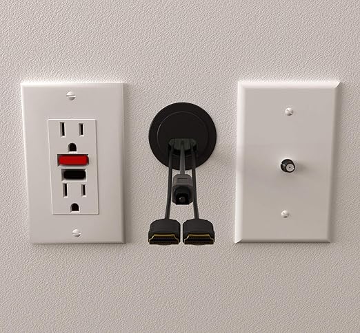 (2-Pack Black) Cable, Wire & Cord Management - Self Locking Grommet with Cover for Walls, Ceilings, Desks, Used for All Surfaces 3/8” to 1” Thick, Made in USA