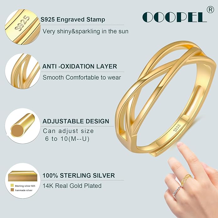OOOPEL Sterling Silver Adjustable Ring S925 Silver Rings for Women Cubic Zirconia Twist Love Knot Dainty Ring Silver Minimalist Open Finger Rings Silver Thumb Sterling Silver Ring