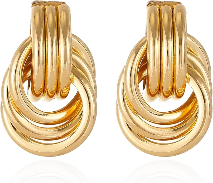Gold/Silver Statement Geometric Earrings for Women Chunky Gold Knot Link Drop Dangle Earrings Trendy Jewelry Gift