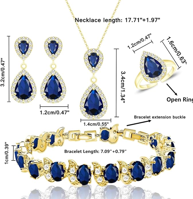 LMXXVJ Teardrop Jewelry Set for Women，Necklace Earrings Adjustable Ring Bracelet Set Fashion Formal Platinum/Gold/Rose Gold Jewelry Gift Girl/Mom/Wife/Grandmother/Best Friend/Aunt