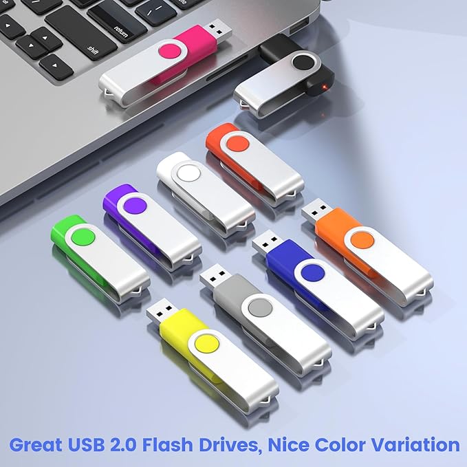 ABLAZE 32GB Flash Drive 10 Pack, USB 2.0 Memory Stick with Lanyards Swivel Thumb Drives Bulk 32GB Pendrive U Disk for Data Storage (Mixcolors)
