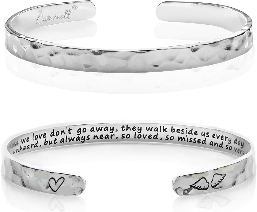 Carviell Engraved Cuff Bracelets for Women – Inspirational, Friendship, Love, Mom, Daughter, Sister, Christian, Graduation, Memorial & Wedding Gifts – 80+ Phrases – Stainless Steel, Gift-Ready