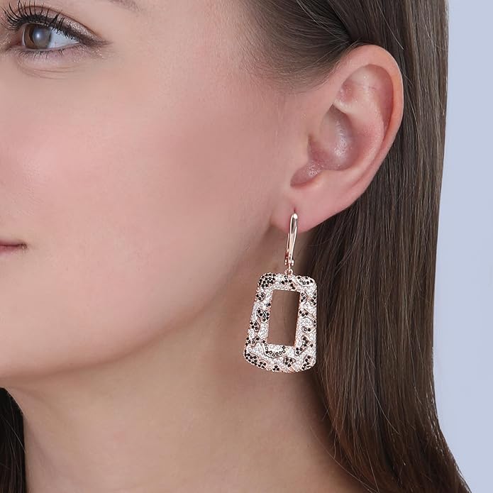 Rose Gold Hoop Earrings for Women, 925 Silver-Plated Thickened Hypoallergenic Earrings, CZ Black Gemstone-Inlaid Earrings - Women's Fashion Jewelry
