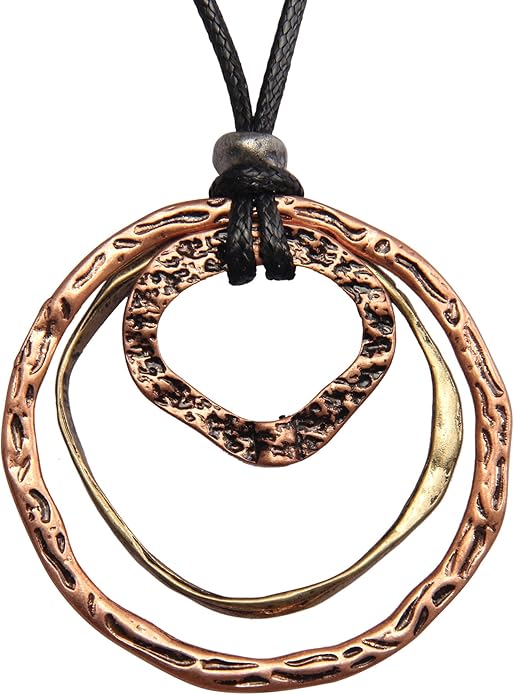 GelConnie Boho Necklaces for Women Vintage Silver Circles Long Pendant Necklace Cowgirl Sweater Necklace Adjustable Leather Choker Necklace for Women