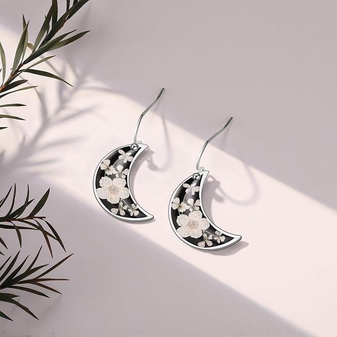 Forget-Me-Not and Queen Anne's Lace Pressed Wildflower Earrings | Pressed Flower Earrings | Handmade Drop and Dangle Earrings | Gift for Woman