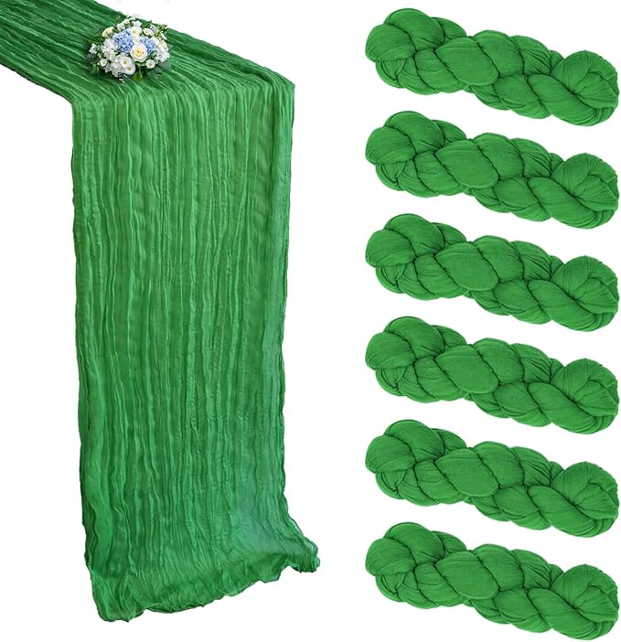 6 Pack Green Cheesecloth Table Runner 10FT Boho Cheese Cloths Gauze Fabric Table Runners 120 Inch Rustic for Christmas Wedding Birthday Party Baby Shower Centerpiece Home Decorations