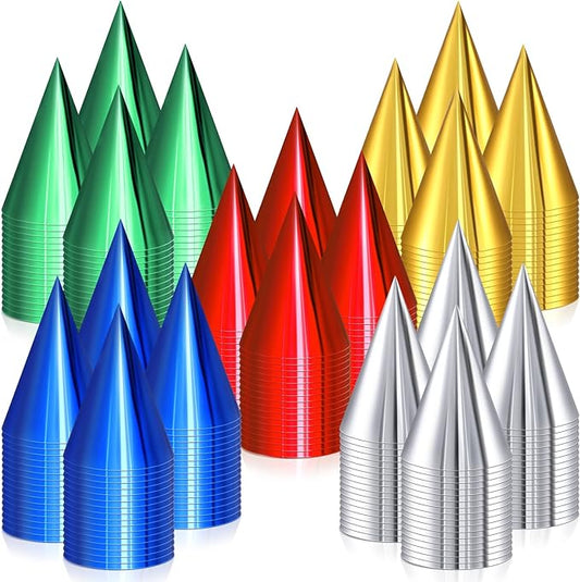 Geosar 200 Pcs Birthday Party Hats Metallic Cone Bulk Multicolor Paper Hat with Elastic String for Youth Adults Pets, Gold, Silver, Red, Blue and Green