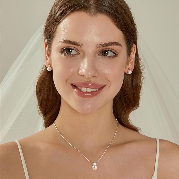 WFYOU Pearl Necklaces for Women Trendy 6MM 8MM 10MM Dainty Round Natural Freshwater Pearl Necklace Silver 14K Gold Plated CZ Pearls Necklaces for Women Birthday Bridesmaid Wedding Gifts Pearl Jewelry