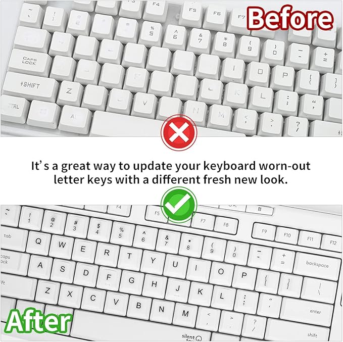 (2PCS Pack) English Keyboard Stickers, Universal Keyboard Replacement Letters English White Background with Black Lettering for Laptops Computer, Matte Keyboard Alphabet Stickers -White
