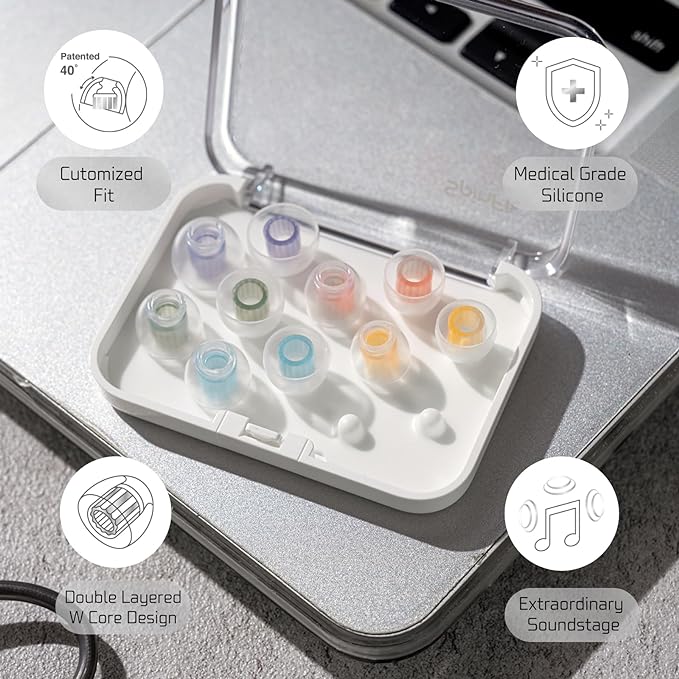 SpinFit W1 for IEM - L - Patented Medical-Grade Silicone Ear Tips, Double W-Shaped Tube Core, More Stability