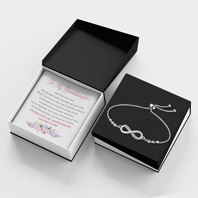To My Granddaughter - Infinity Heart Bracelet Gift with Meaningful Card, Granddaughter Gifts from Grandma & Grandpa, Elegant Silver Jewelry for Birthday, Graduation, Christmas.