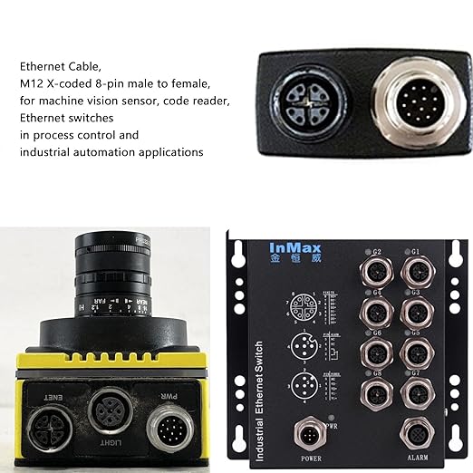 M12 Ethernet 8 Pin X-Code RJ45 CAT-7e GigE Cable for Basler Cognex Vision Camera Sensor Barcode Reader PLC Router Switch Network 1M