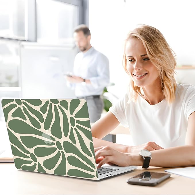 G JGOO Compatible with MacBook Air 13 inch Case 2025 2024 2023 2022 M4 A3240 M3 A3113 M2 A2681, Plastic Hard Shell for MacBook Air 13.6 inch Case + Keyboard Cover + Screen Protector, Abstract Flower