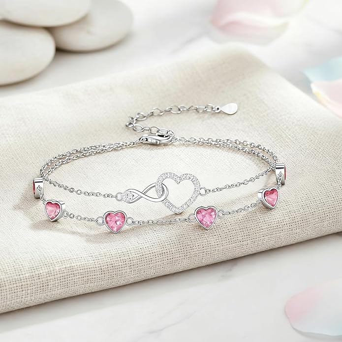 Prismata Infinity Birthstone Charm Link Bracelet 925 Sterling Silver Adjustable 12 Months Birthstone Infinity Bracelet Birthday Jewelry Gifts for Women Mom Her,with 7"+2" chain