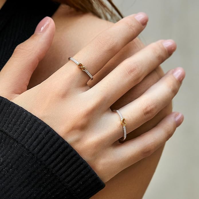 S925 Sterling Silver Infinity & Heart Pavé Ring for Women – Minimalist Twist Design, Everyday Stackable CZ Band, Casual Chic Jewelry
