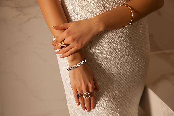 SPUNKYsoul Chain Link Buckle With Rhinestones Cuff Bracelet in Gold, Silver Rose Gold and Gun Metal for Women
