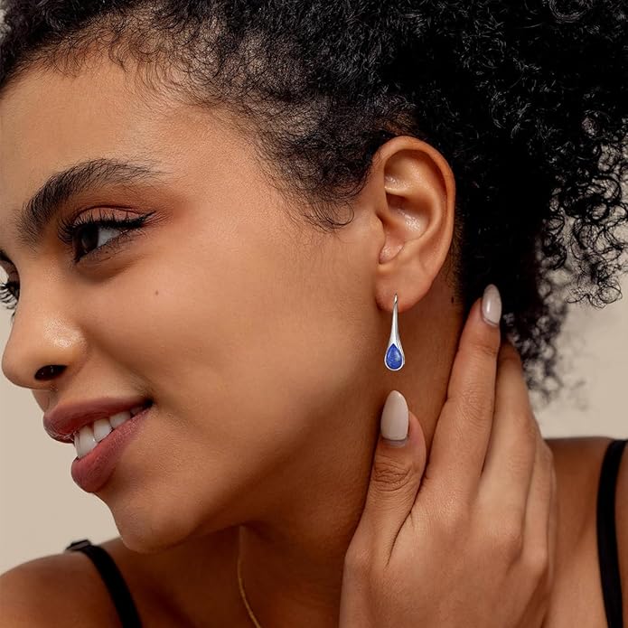 925 Sterling Silver Small Pear-Shaped Modern Style Hook Earrings with Crystals from Austria