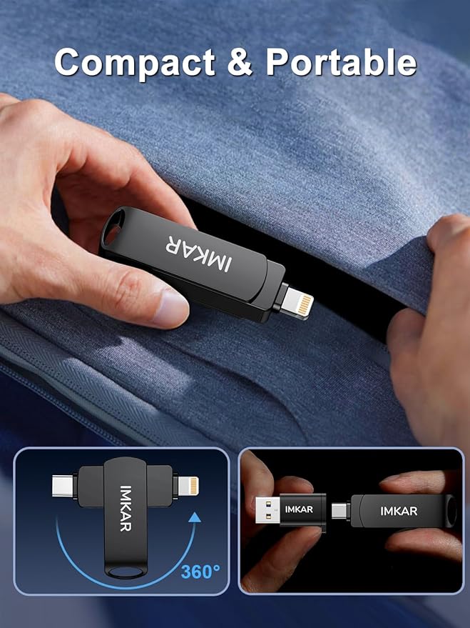MFi Certified 512GB Flash Drive for iPhone iPad, IMKAR Memory Stick Storage for Photos Videos, Compatible with iPhone iPad Android and PC, Plug and Play No Application Required (Metal Gray)