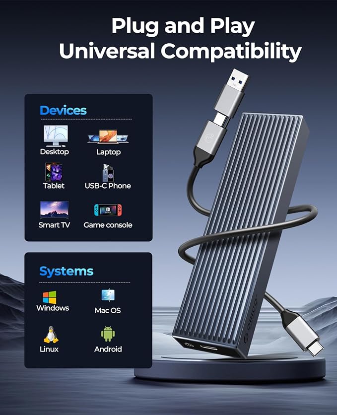 ORICO M.2 NVMe SSD Enclosure Aluminum Tool-Free Adapter, 10Gbps USB3.2 USB-C M2 Reader for M.2 PCIe NVMe M-Key 2230/2242/2260/2280 SSD, Thunderbolt 3 Compatible, External Case Support UASP Trim-BM2G2