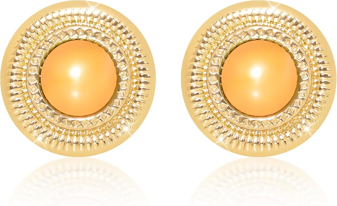 Faux Pearl Gold Plated Stud Earrings for Women, Hypoallergenic Stainless Steel Ear Pin, Available in a Variety of Pearl Colors