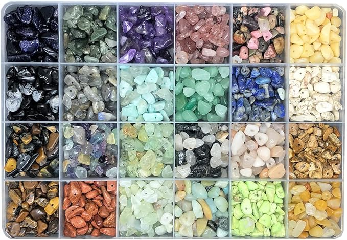 Yephac Gemstone Beads Natural Irregular Shaped Stone Chips Crystal Energy Healing Power for Jewelry Making(24 Materials-2)