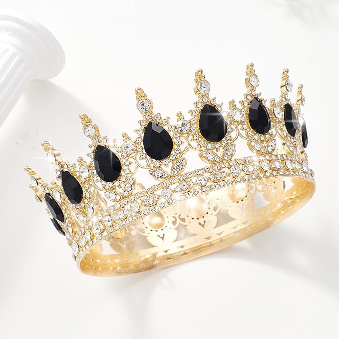 Queen Crown Rhinestone Wedding Crowns and Tiaras for Women Costume Party Hair Accessories Princess Birthday Crown Crystal Bridal Crown (Golden&black Crown)