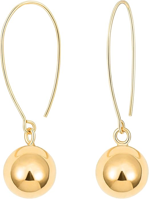 SOFYBJA Dainty 18K Gold Plated Disc Ball Triangle Sunburst Drop Earrings Long Dangle Lightweight Handmade Earrings Jewelry