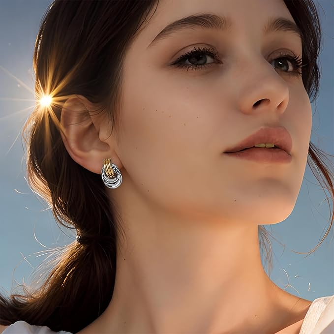Knot Link Earrings for Women Chunky Circle Drop Dangle Earrings Studs Trendy Jewelry