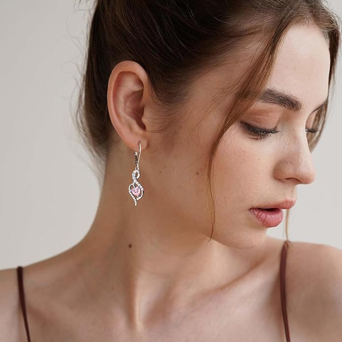 Infinity Heart Dangle Drop Earrings for Women, 925 Sterling Silver Birthstone Leverback Earrings, Birthday Anniversary Valentines Day Jewelry Gifts for Women Mom Her