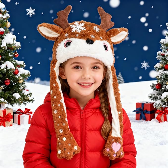 Plush Ear Moving Jumping Hat,Cute Fluffy Cap, Soft Warm HeadWear