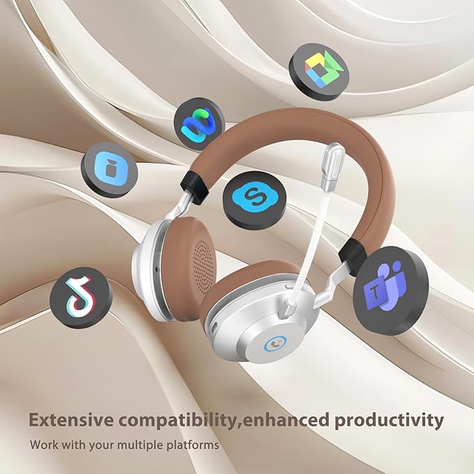 Earbay Wireless Headset with Mic for Work, Bluetooth Headset with Noise Cancelling Mic, V5.3 Lightweight Wireless Headphones with USB Dongle, Charging Base & Mic Mute for PC/Laptop/Phones/Call Center
