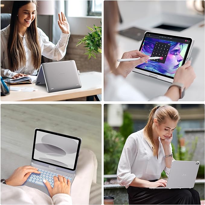 typecase Touch iPad 10th Generation Case with Keyboard (10.9", 2022) and iPad A16 (11th Gen, 2025) – 360° Rotatable, 11-Color Backlit, Multi-Touch Trackpad, Thin & Light (Silver)