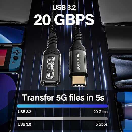 USB c Extension Cable 3.3ft, USB C 3.2 Extender Cord,USB c Male to to USB c Female Support PD 240W/5A Fast Charging, 20Gbps Sync Transfer, high Speed USB c Extension Cable