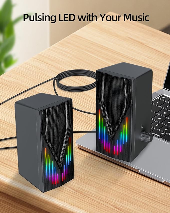 Computer Speakers with 6 Colorful RGB Lights,USB Powered 3.5mm Aux with Loud Stereo Sound,Headphone-in for Desktop,PC/Laptop/Tablet Phone