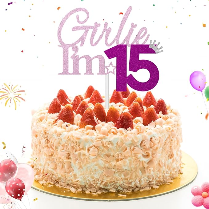 Girlie I'm 15 Cake Topper, 15th Birthday Decorations for Girl, Glitter Funny 15th Birthday Cake Topper, Girlie 15 Year Old Birthday Party Decoration Supplies