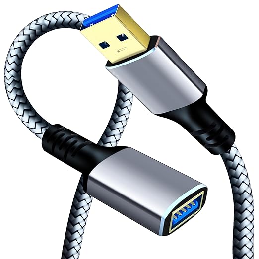 Tan QY USB 3.0 Extension Cable 1.5Ft, USB 3.0 High Speed Extender Cord Type A Male to A Female for PlayStation, Xbox, USB Flash Drive, Hard Drive, Card Reader,Scanner,Printer,Keyboard (Silver, 1.5Ft)