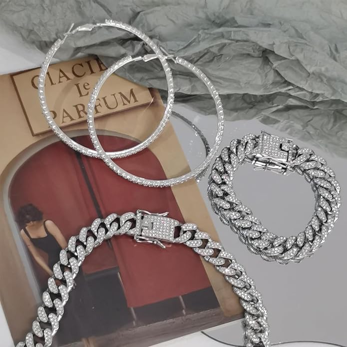 Tennis Necklace Bracelet for Women, Dainty Sterling Sliver Choker Necklace Crystal Link Bracelet Stud Earrings for Women Wedding Jewelry for Bride Jewelry Set Accessories