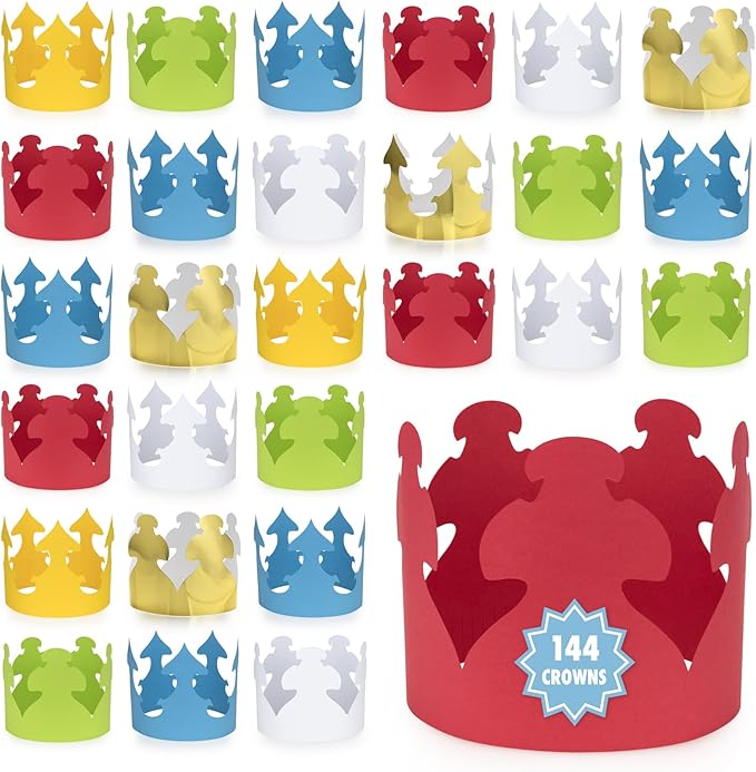 Hygloss Assorted Colors Paper Crowns 144 Pack - Paper Crowns for Kids to Decorate - Craft Activity - Blank Crown for Adults - Perfect for Parties, Celebrations - DIY Crown Crafts