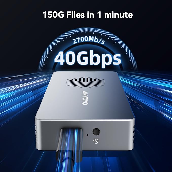 ANYOYO 40Gbps M.2 NVMe SSD Enclosure with Cooling Fan for M1 M2 Pro/Max,M.2 NVMe Enclosure Compatible with Thunderbolt 3/4/5/USB4/3.2/3.1 Support M/B+M Key Size 2230/2242/2260/2280 up to 2700 MB/s