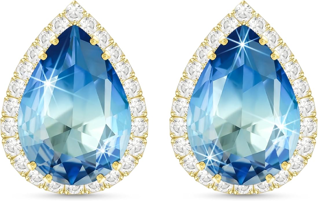 Linawe Women Stud Earrings, Teardrop Diamond Moissanite Cubic Zirconia Earrings Studs Rhinestone Jewelry Gold/Silver/Rose Gold